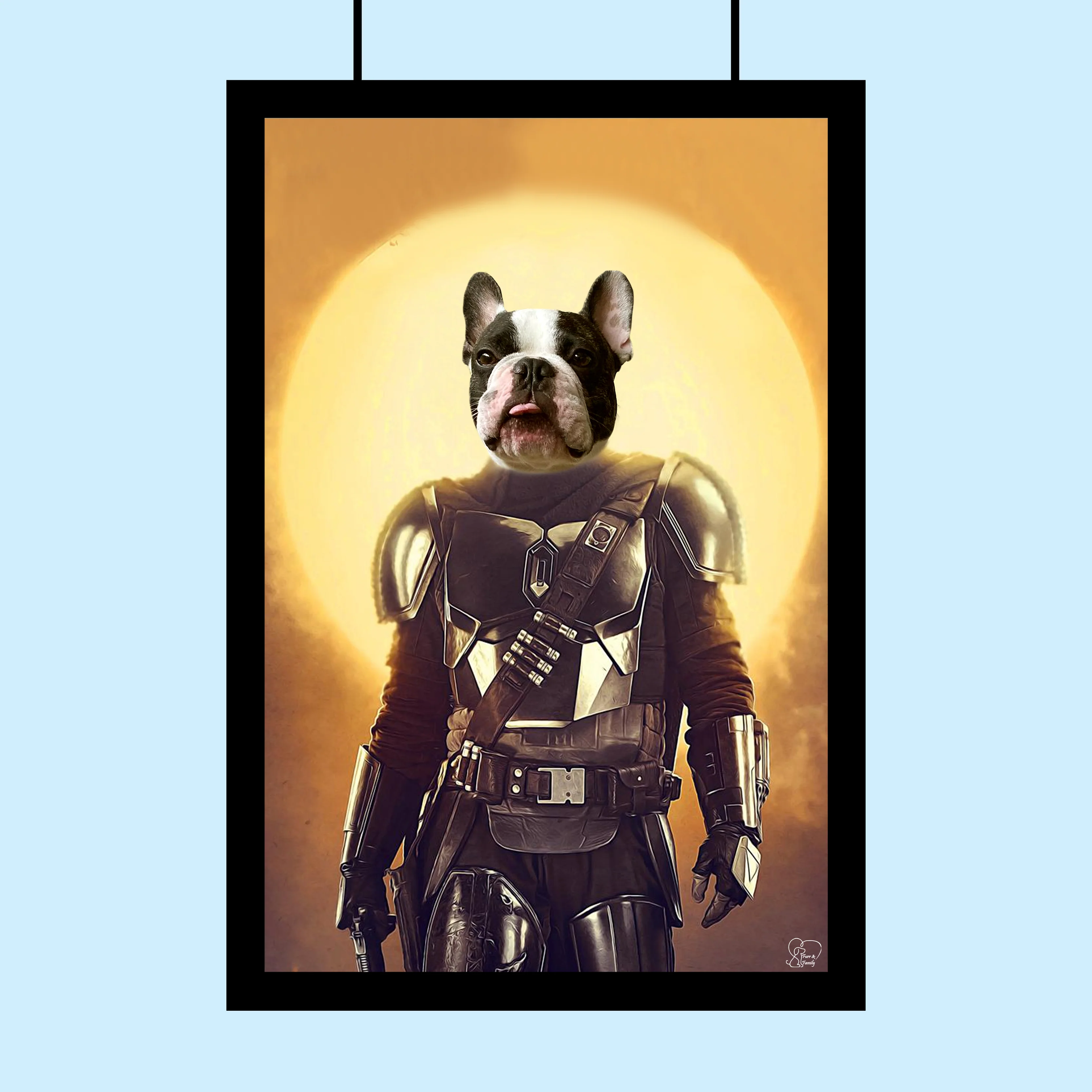 Custom Star Wars Pet Portrait in Mandalorian Armor